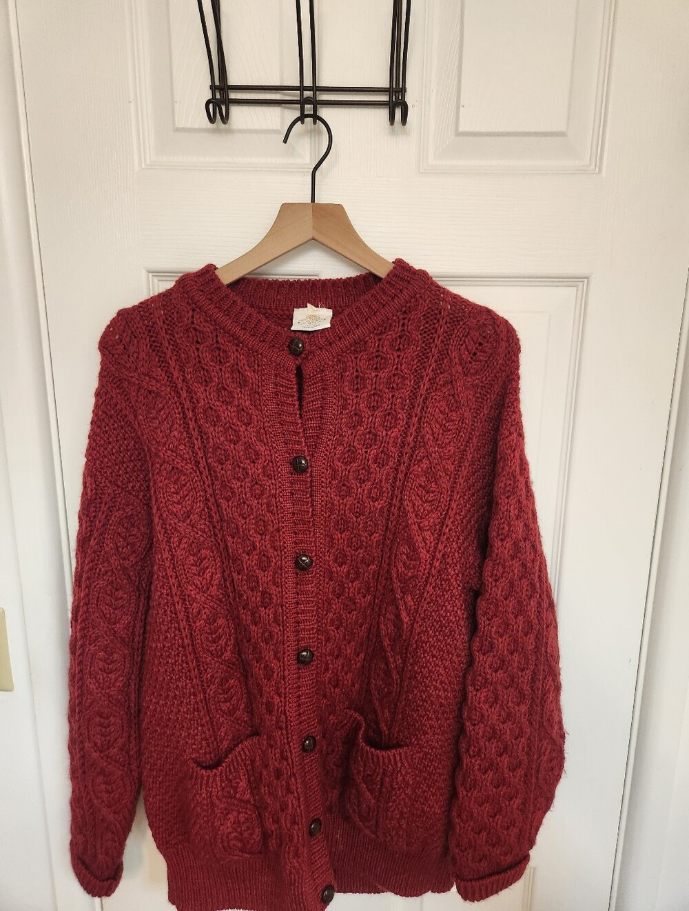 Bonner Of Ireland Cable Knit Burgundy Cardigan Size L Cozy Szn Cottagecore